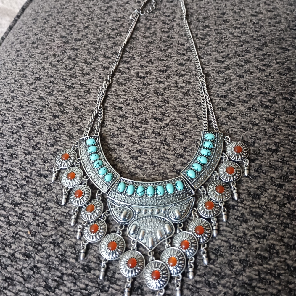 Silver and Turquoise Statement Necklace